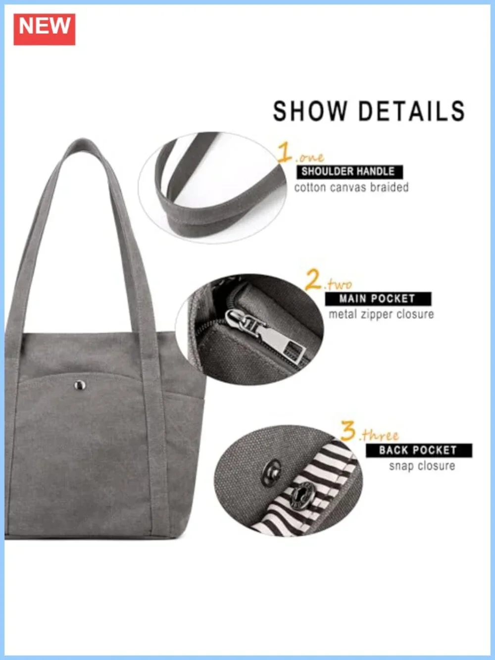 Women's Retro Canvas Bucket Tote Shoulder Bag with Pockets